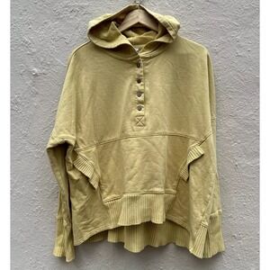 Bucket List Yellow Hoodie Women’s S Oversized Henley Button Pullover Boho Casual